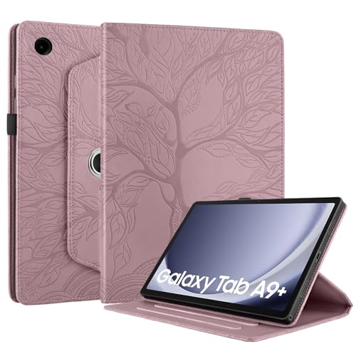 Succtopy Hülle für Samsung Galaxy Tab A9+/A9 Plus 11 Zoll 2023 SM-X210/X215/X216 PU Leder 360°Drehbar Multi-Winkel Lederhülle mit Standfunktion & Stifthalter Schutzhülle Galaxy Tab A9+ Rose Gold