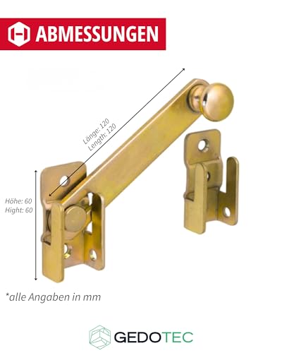 Gedotec Gartentorfalle gelb verzinkt Tor-Verschluss 120x20 mm | Stahl Tür-Verschluss zum Schrauben Verriegelung Riegel | 1 Stück - Torfalle Gartentor Überwurf Metall mit Gegenstück