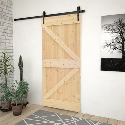 Gecheer Puerta Corredera de Madera de Pino Maciza - Seguridad y Estabilidad para tu Hogar Modelo YJXLRZJ-3057491ES