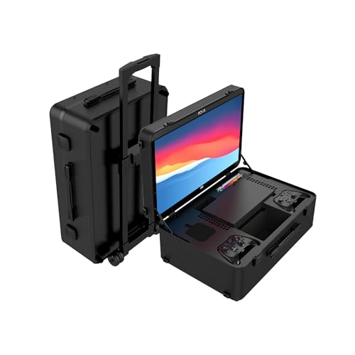 POGA SLY Xbox Series X Premium Portable Console Travel Case included Trolley and 24'' AOC Gaming Monitor, Black
