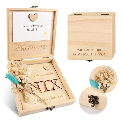 TUZELIYA Lustige Geschenke für Männer Frauen, NIX Geschenk Geburtstag Holz mit Grußkarte Trockenblumen, Wir schenken uns Nichts Geschenk
