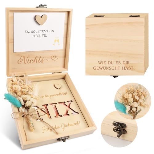 TUZELIYA Lustige Geschenke für Männer Frauen NIX Geschenk Geburtstag Holz mit Grußkarte Trockenblumen Wir schenken uns Nichts Geschenk