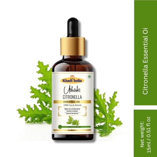 Image of Khadi Citronella Essential Oil 15ml | Pure & Natural Oil | Moisturizes, Nourishes, Deodorizes, Soothes Irritation | Aromatherapy, Skin Care, Hair Care, Massage, Relaxation Oil with Dropper