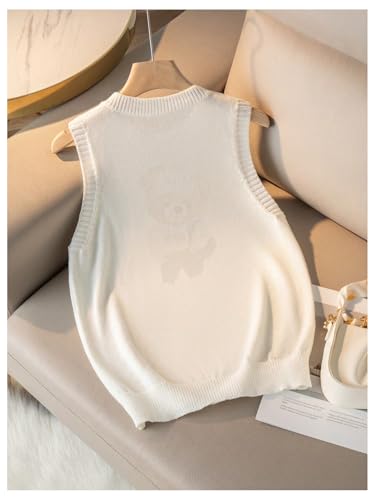 Floerns Women's Cute Bear Print Sweater Vest Sleeveless Crew Neck Knitted Pullover Tops2