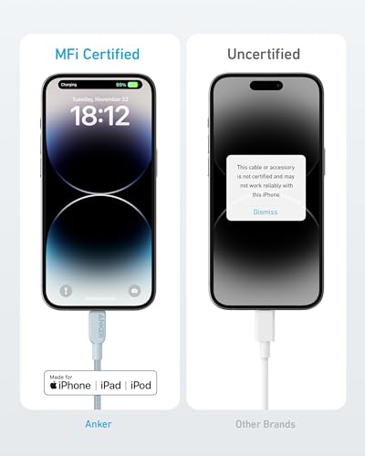 Image of Anker 310 USB C to Lightning Cable, MFi-Certified Cord (2-Pack, 6 ft, Blue)