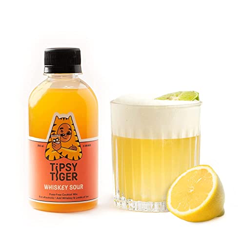 Image of Tipsy Tiger Whiskey Sour, Whiskey Cocktail Mixer, Makes 2 Drinks, Less Than 3% added Sugar, 250ml (Pack of 1 bottles) Fuss Free- Just add Ice and Alcohol