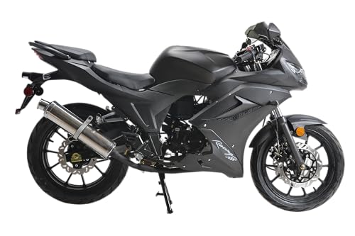 HHH 125cc Motorcycle with Manual Transmission for Adult Sports Bike 125cc Scooter with led Lights and 17 inches Wheels (Factory Packaged) (Black Color)