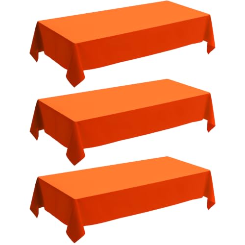 JHDZDHY Orange Disposable Plastic Tablecloth 3 Pack Table Cloths Disposable for Indoor or Outdoor Birthdays Christmas Buffet Table-54 x 108 (Orange 3 Pack)