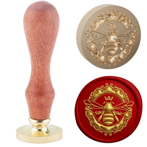 Hobbspring 1 Stück 3D Siegelwachsstempel Mit Biene Vintage Tierwachs Siegelstempel 30mm Abnehmbarer Messing Stempelkopf Mit Holzgriff Für Umschläge Verzierung Dekor Zurück zur Schule