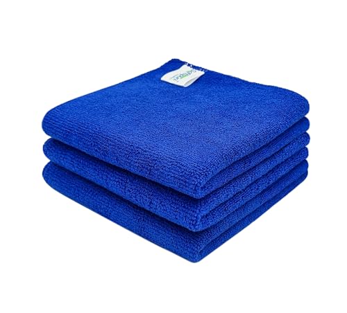 Image of SOFTSPUN Microfiber Cleaning Cloths, 3pcs 30x30cms 340GSM Blue! Highly Absorbent, Lint and Streak Free, Multi -Purpose Wash Cloth for Kitchen, Car, Window, Stainless Steel, Silverware.