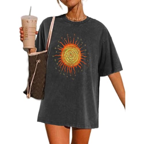 Vintage Oversized Sun Aesthetic Graphic Tees Distressed Band T Shirts for Women Boyfriend Baggy Casual Shirt Tops