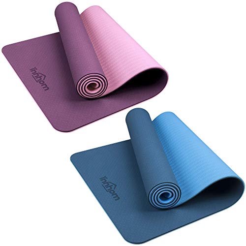 Yoga Mat innhom Non Slip Yoga Mats for Women Men Thick Exercise Mat for Yoga Pilates Workout Mat for Yoga Home Gym Fitness Mat with Carrying Strap, 5/16 inch (8mm), Blue and Dark Purple/Pink