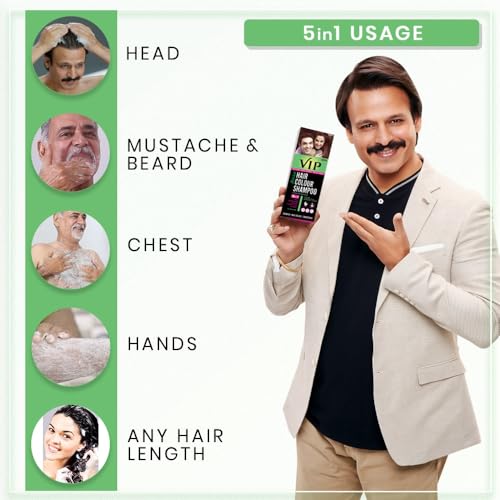 VIP 5 in 1 Hair Colour Shampoo base Hair Color Shampoo, Brown 180ml Brown
