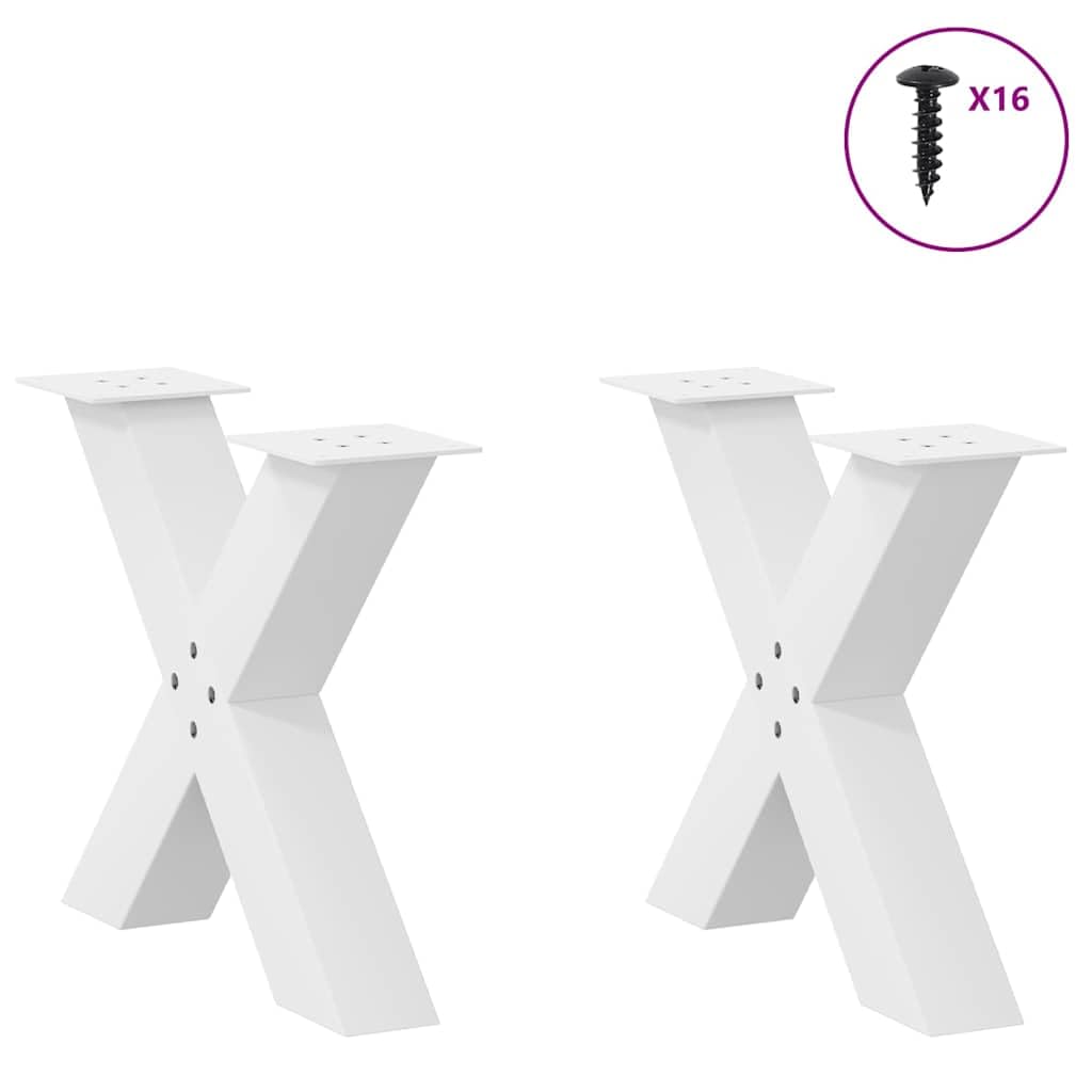Gambe per tavolino a forma di X, 2 pezzi, bianco, 50 cm, acciaio