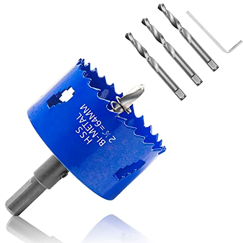 Image of 2-1 /2 Inch Hole Saw with Arbor, 1.2 Inch Cutting Depth | Heavy Duty, HSS Bi-Metal, For Wood Cornhole Boards Plastic Drywall & Thin Metal, Smoothly Cutting