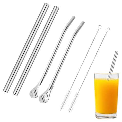 quyueug - 4 Pack Stainless Steel Straws with 2 Built-in Cleaning Brushes - Reusable Drinking Straws, Eco-Friendly Straws & Perfect for Stirring/Filtering Drinks​ - -24%