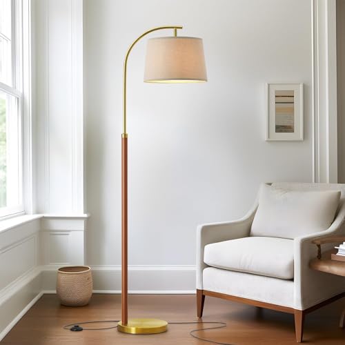 G-SAFAVA 62.5 Gold Wood Floor Lamp with Foot Switch