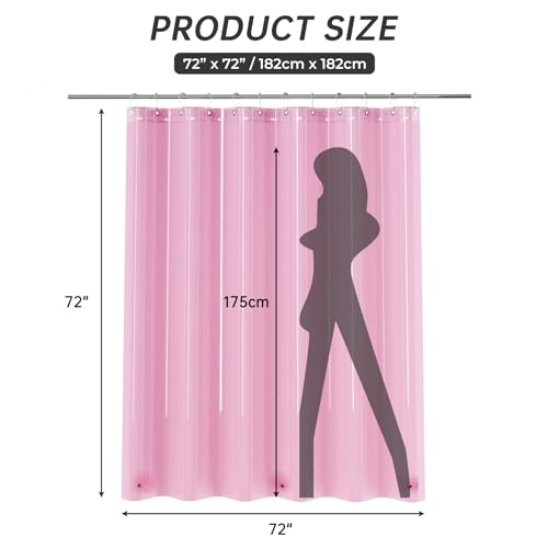 Image of AmazerBath Shower Curtain Liner, 72x72 Transparent Hot Pink Shower Liner, Lightweight Plastic Shower Curtain Liners, Cute Waterproof Shower Liner for Bathroom with 3 Magnets & 12 Grommet Holes