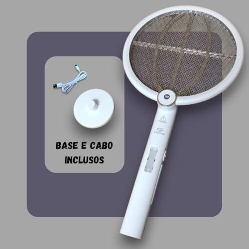 Super Raquete Elétrica Branca 2 em 1 Luminaria Armadilha Repelente Luz Led UV Lampada Choque 3000V M