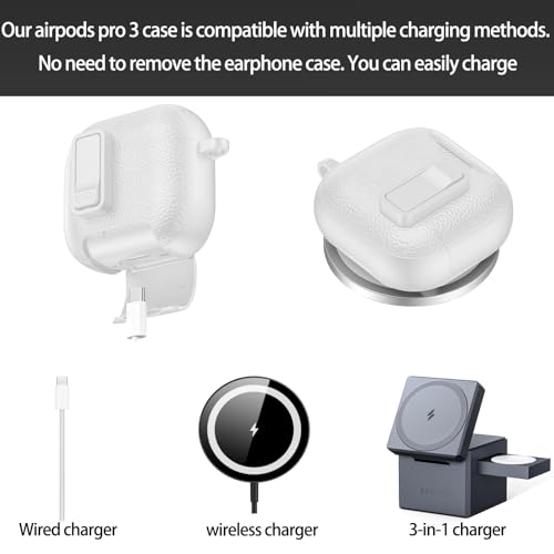 Image of for Leather AirPods Pro 3 Case 2025 | Cute iPod Air Pods Pro 3 Case with Magnetic Lock | with Phone Holder & Keychain | Airpods 3 Pro Cases for Man Women(Model A2700 /A2931)(White)