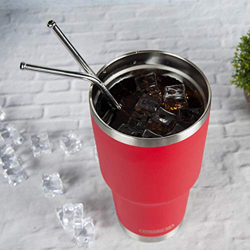 Image of 30oz Tumbler Stainless Steel Double Wall Vacuum Insulated Mug with Straw and Lid, Cleaning Brush for Cold and Hot Beverages (30oz Red)