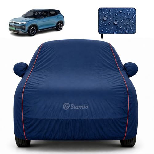 Image of Premium 100% Waterproof Car Cover for Hyundai's Creta EV 2026 Model All-Weather, UV & Dust Protection | Heavy-Duty 3-Layer Fabric | Custom Fit with Mirror & Antenna Pockets | Navy Blue