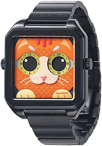HappieWatch Ginger Cat Embossed Dial Quartz Wristwatch Stainless Case Sapphire Crystal Fashion Timepiece with Silicone and Stainless Steel Strap