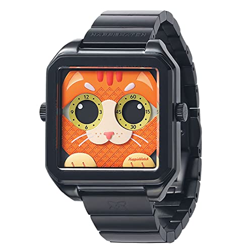 Happiewatch Ginger Cat Embossed Dial Quartz Wristwatch Stainless Case Sapphire Crystal Fashion Timepiece With Silicone And Stainless Steel Strap #TOP11