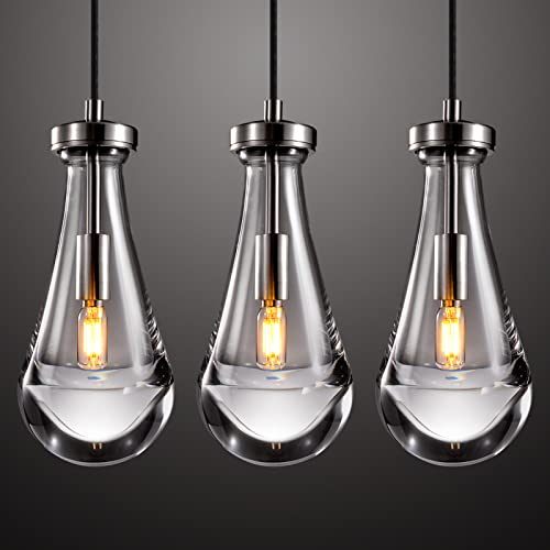 Raindrop Pendant Light Set Of 3, Brushing Nickel Pendant Lights Kitchen Island, Pendant Lighting Ceiling Hanging Pendant Light Fixtures, Interior Pendant Light For Kitchen Island Bedroom Bathroom #TOP11