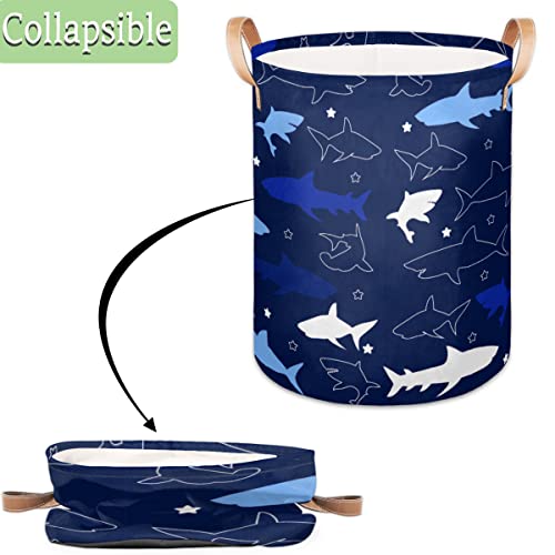 Shark Silhouette Blue 68L Collapsible Laundry Basket Large Laundry Hamper Foldable Storage Bins Laundry Basket Fabric Nursery Hampers For Toy Organizer Bathroom Bedroom Home Decor #TOP2