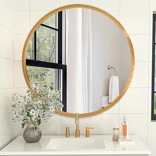 Image of AOAOPQ Small Matte Frame Circle Mirror for Wall Round Mirror for Bathroom Entryway Living Room Hallway Bedroom Gold Mirror Entryway Vanity