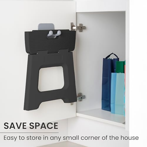 Image of Vigar Compact Step Stool Foldable, 10-1 /2-inch Step Stools for Adults up to 330 Pound, Lightweight Stool, Non-Slip Folding Step Stool, Black | For Adults, Up to 330 Pound, Lightweight Stool, Folding Design, Compact Size, Stable Surface, Easy to Store
