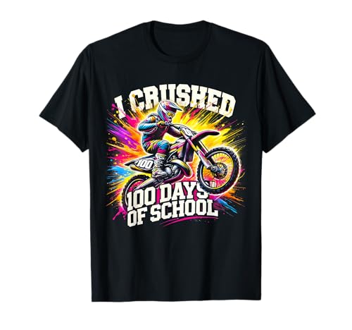 I Crushed 100 Days of School Dirt Bike T-Shirt for Boys
