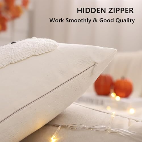 Tosleo Halloween Throw Pillow Covers 12x20 inch Set of 2 Halloween White Three Ghosts Embroidered Pillow Cases Thanksgiving Home Party Fall Decor Pillowcases Lumbar Cushion Covers for Spooky Season