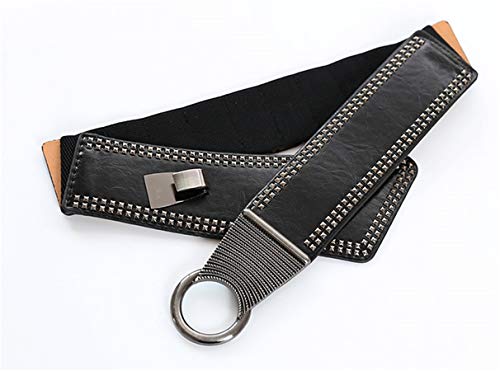 Andongnywell Women's Elastic Waist Belts Studded Belt for Dress Vintage Leather Punk Waist Belt Waist Band Waist Strap4