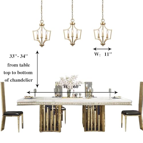 Image of KSANA Gold Pendant Lights Kitchen Island, 3-Light Small Modern Farmhouse Pendant Lighting, 11'' Geometric Lantern Pendant Chandeliers Light Fixture for Dining Room, Bedroom, Entryway
