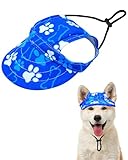 PET SHOW Dog Baseball Cap Paw Print Dog Visors for Small Medium Dogs Waterproof Pet Sun Hats with Ear Holes Adjustable Drawstring Boy Puppy Hat - Royal Blue/M