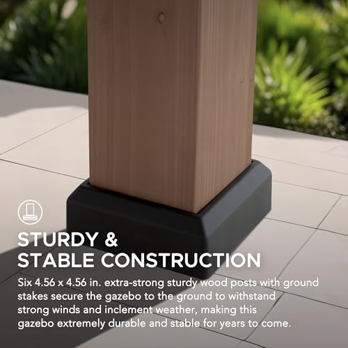 SUNJOY 12 x 20 ft. Wood Gazebo, Outdoor Patio Cedar Framed Wooden Hardtop Gazebo with 2-Tier Metal Roof, Suitable for Patios, Lawn, and Backyard, Dark Brown Roof + Dark Wood Frame - Image 6