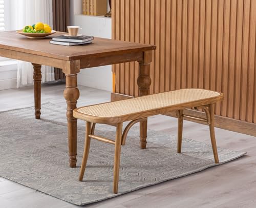 Banco de ratán con reposapiés otomano y estructura de madera para cocina 7