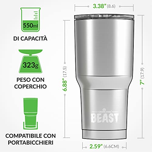Beast Tumbler – 550 Ml (20 Oz), Acquamarina | Bicchiere Termico In Acciaio Inox Riutilizzabile Con Isolamento Sottovuoto | Con 2 Cannucce E Spazzola Per La Pulizia | Tazza A Doppia Parete - 5