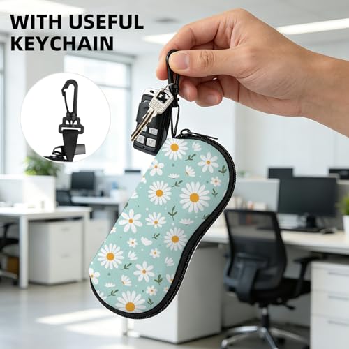 Image of Sunglasses Soft Case, Cute Ultra Light Portable Neoprene Zipper Eyeglass Glasses Case with Belt Clip for Men Women