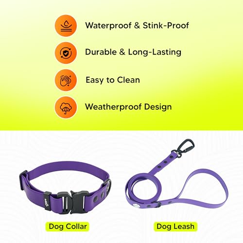 Image of Adil'S Waterproof Leash and Collar Combo Set - Adjustable & Breathable Biothane Collar with Leash Suitable for Medium & Large Size Dogs (Lease 5Ft), Violet, L