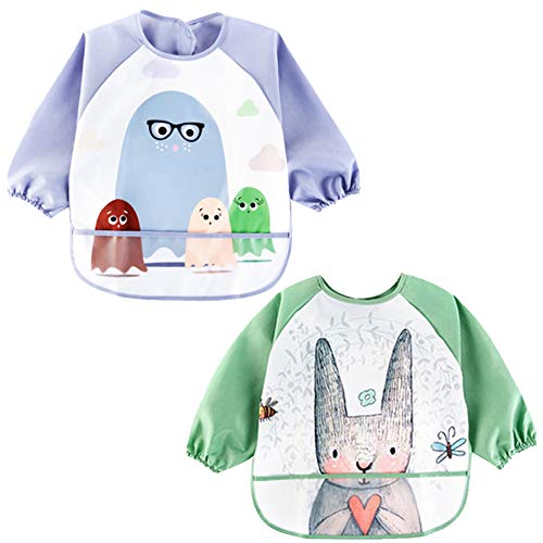 最安値 エプロン ベビー 長袖 お食事用 スリーブ付きビブ 子供 食事用 袖付き スモックお絵かき用 泥遊び用 スーパー ビブ ソフトスタイ防水仕様 保育園用 可愛い 幼稚園用 男の子 女の子 0 3歳 2枚 03 の価格比較