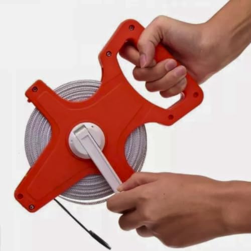 Fita Métrica com Manivela, 50 Metros, Fibra de Vidro, Laranja