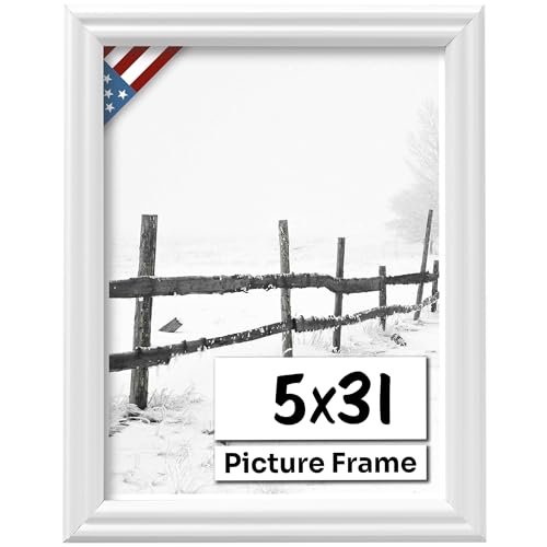 White 5x31 Picture Frame .75" Inch Wide - White Wall Decor Handmade Solid Wood Frames with Preinstalled Hangers and UV Blocking Plexiglass 31x5 Frame