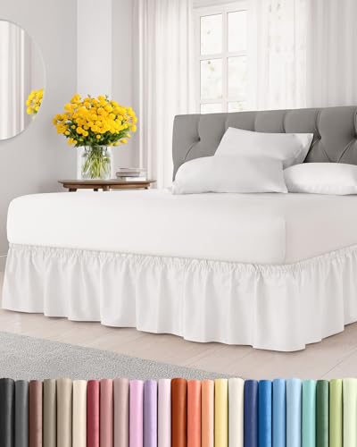 CGK Wrap Around Dust Ruffle Bed Skirt - Queen Size, 12" Inch, Antique White