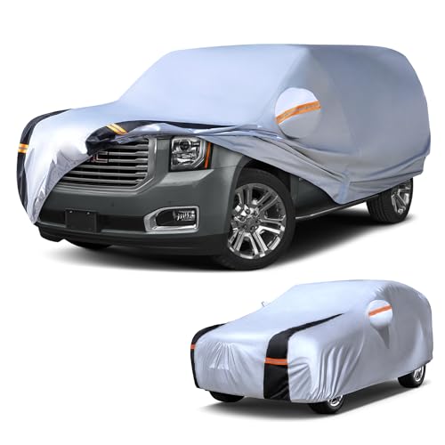 Image of Large SUV Car Cover for GMC Yukon 100% Waterproof All Weather, Heavy Duty Outdoor Full Exterior Covers Rain Sun Wind UV Protection.
