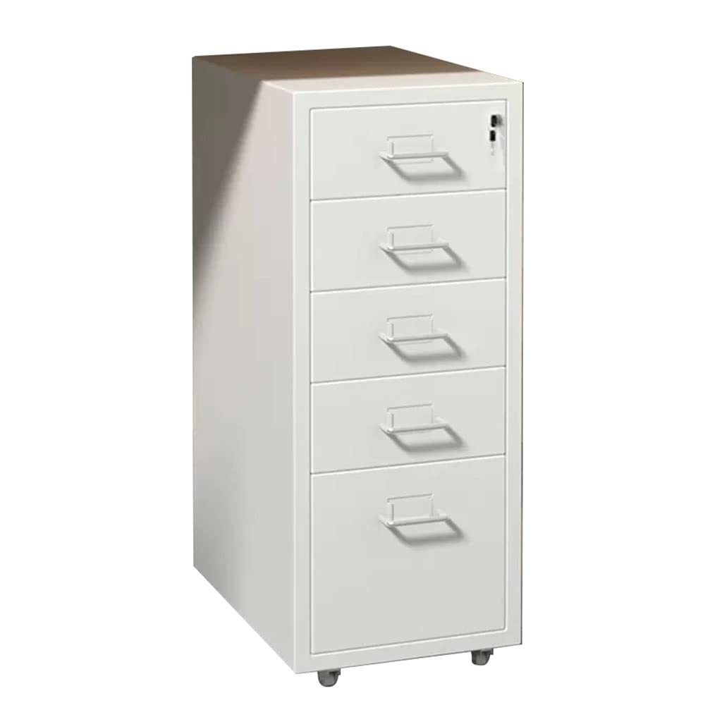 Aioneer White 5 Layer D Type Steel Filing Cabinet With Rollers For Home Office Mobile Lockers-28X41x67cm