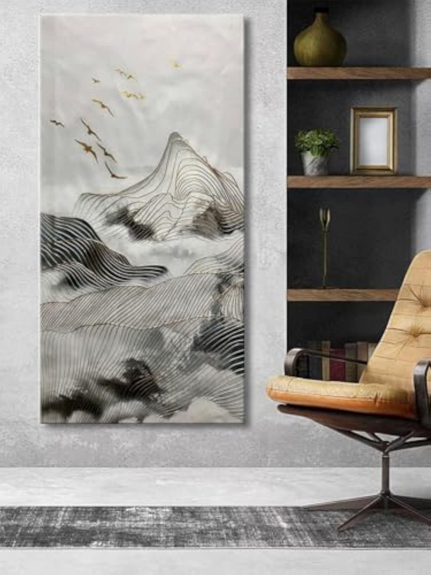 Abstract Gold Wave Mountain Canvas Painting