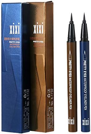 Vtrem 2 Pack Liquid Eyeliner - Navy Blue & Light Brown, Waterproof, Smudge Proof, Slim, Freckle Pencil, Korean Glitter, Long Lasting